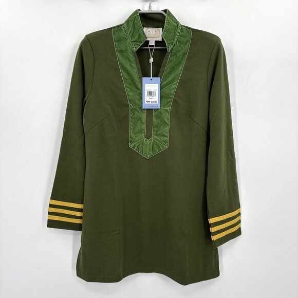 Sail to Sable Dark Green Velvet Trim Tunic Top sz S Small NWT Long Sleeve $218 - Picture 1 of 9